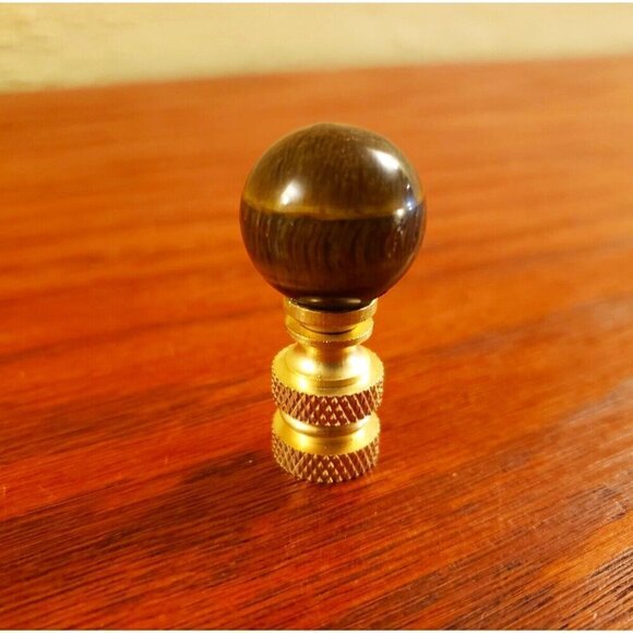 Lamp Finial Natural Tiger Eye Sphere Ball Gemstone Brass Base Small - Picture 1 of 4